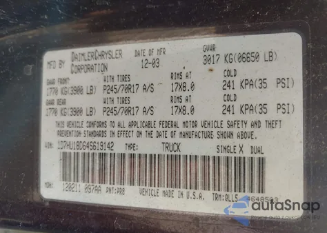 2004 Dodge Ram 1500 Slt/Laramie из США, поврежденный, VIN 1D7HU18D64S619142